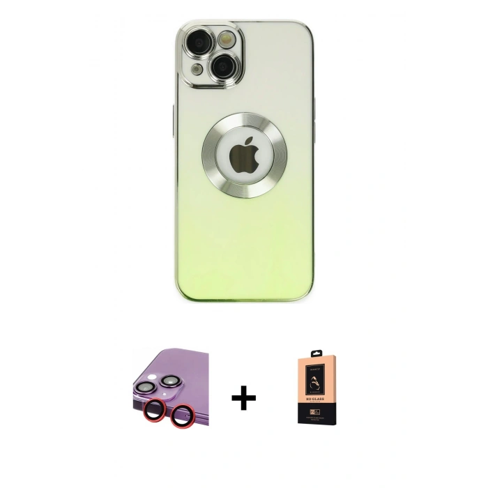 MARSİLYAN™- iPhone 14 Plus Kılıf Kutup Yansıma Özel Seri - Şeffaf Maxco Cam Ekran Koruyucu + Raze Metal Kamera Lens - KI