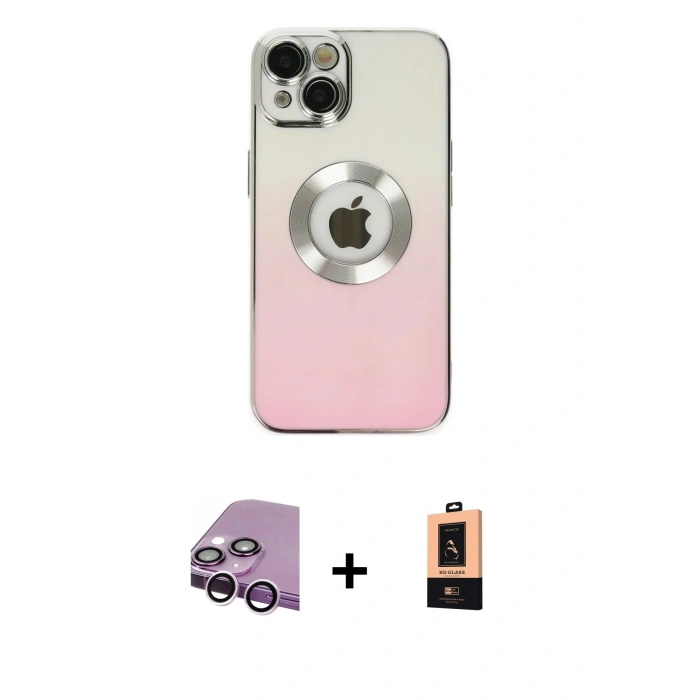 MARSİLYAN™- iPhone 14 Plus Kılıf Kutup Yansıma Özel Seri - Şeffaf Maxco Cam Ekran Koruyucu + Raze Metal Kamera Lens - MR