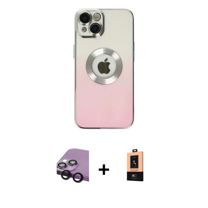 MARSİLYAN™- iPhone 14 Plus Kılıf Kutup Yansıma Özel Seri - Şeffaf Maxco Cam Ekran Koruyucu + Siyah Raze Metal Kamera Lens