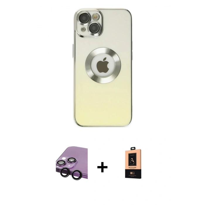 MARSİLYAN™- iPhone 14 Plus Kılıf Kutup Yansıma Özel Seri - Şeffaf Maxco Cam Ekran Koruyucu + Siyah Raze Metal Kamera Lens