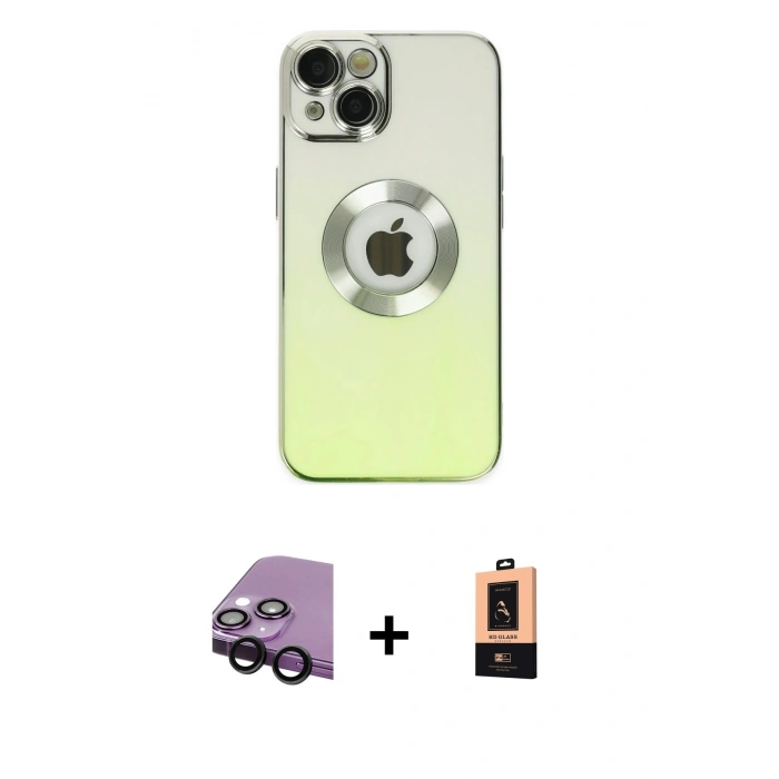 MARSİLYAN™- iPhone 14 Plus Kılıf Kutup Yansıma Özel Seri - Şeffaf Maxco Cam Ekran Koruyucu + Siyah Raze Metal Kamera Lens