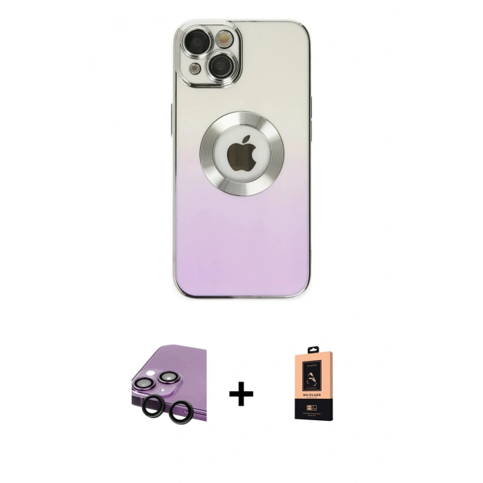 MARSİLYAN™- iPhone 14 Plus Kılıf Kutup Yansıma Özel Seri - Şeffaf Maxco Cam Ekran Koruyucu + Siyah Raze Metal Kamera Lens