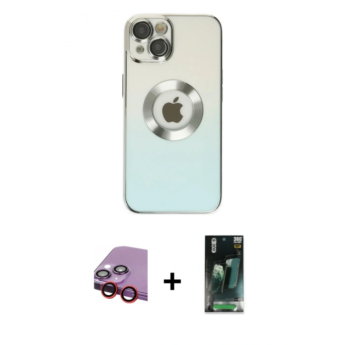 MARSİLYAN™- iPhone 14 Plus Kılıf Kutup Yansıma Özel Seri - Siyah 360 Mat Full Body Arka Koruyucu + Raze Metal Kamera Lens - KI