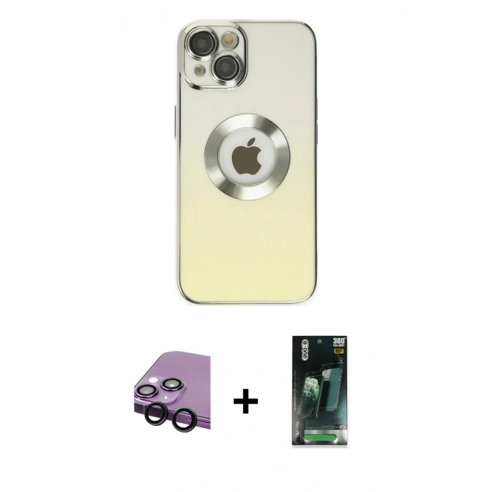 MARSİLYAN™- iPhone 14 Plus Kılıf Kutup Yansıma Özel Seri - Siyah 360 Mat Full Body Arka Koruyucu + Raze Metal Kamera Lens - SH