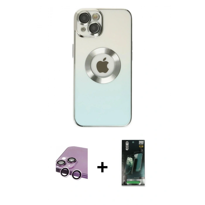 MARSİLYAN™- iPhone 14 Plus Kılıf Kutup Yansıma Özel Seri - Siyah 360 Mat Full Body Arka Koruyucu + Raze Metal Kamera Lens - MR