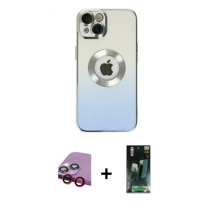 MARSİLYAN™- iPhone 14 Plus Kılıf Kutup Yansıma Özel Seri - Siyah 360 Mat Full Body Arka Koruyucu + Raze Metal Kamera Lens - KI