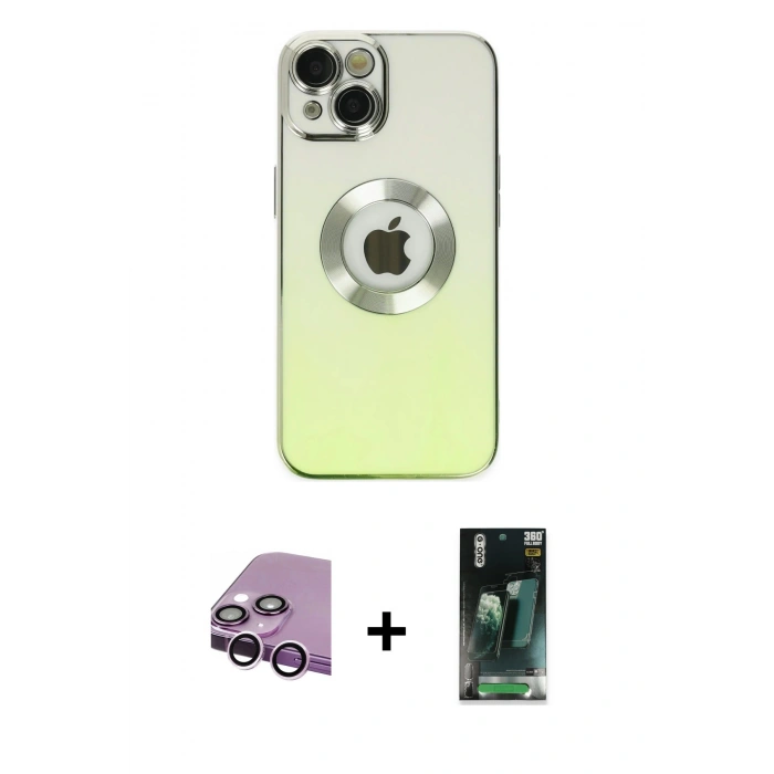 MARSİLYAN™- iPhone 14 Plus Kılıf Kutup Yansıma Özel Seri - Siyah 360 Mat Full Body Arka Koruyucu + Raze Metal Kamera Lens - MR