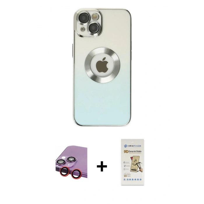 MARSİLYAN™- iPhone 14 Plus Kılıf Kutup Yansıma Özel Seri - Siyah Mat Seramik Nano Ekran Koruyucu + Raze Metal Kamera Lens - KI