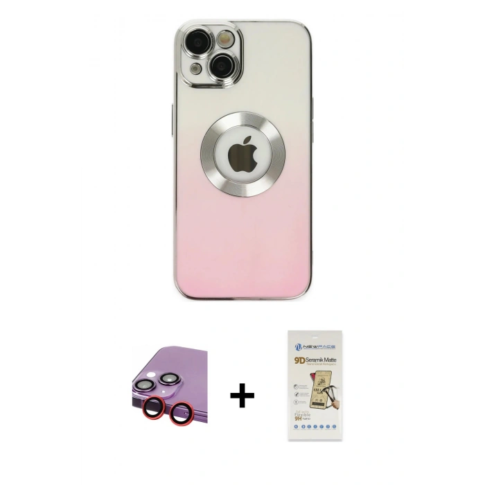 MARSİLYAN™- iPhone 14 Plus Kılıf Kutup Yansıma Özel Seri - Siyah Mat Seramik Nano Ekran Koruyucu + Raze Metal Kamera Lens - KI