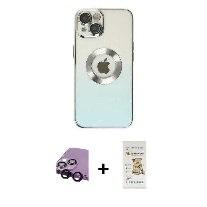 MARSİLYAN™- iPhone 14 Plus Kılıf Kutup Yansıma Özel Seri - Siyah Mat Seramik Nano Ekran Koruyucu + Raze Metal Kamera Lens - SH