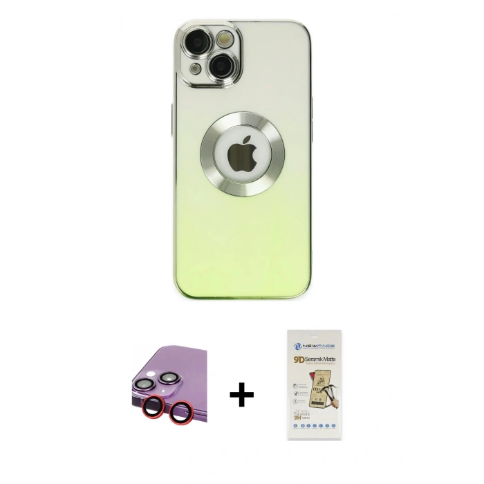 MARSİLYAN™- iPhone 14 Plus Kılıf Kutup Yansıma Özel Seri - Siyah Mat Seramik Nano Ekran Koruyucu + Raze Metal Kamera Lens - KI