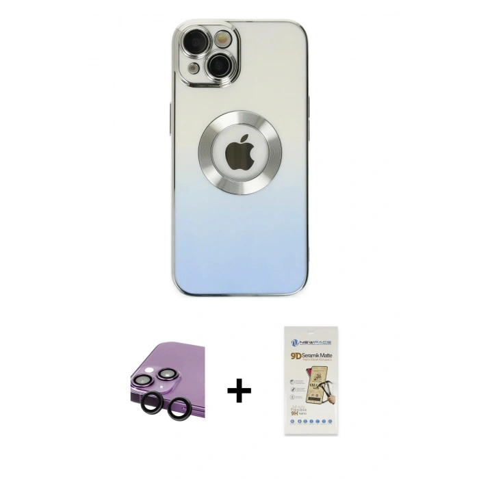 MARSİLYAN™- iPhone 14 Plus Kılıf Kutup Yansıma Özel Seri - Siyah Mat Seramik Nano Ekran Koruyucu + Raze Metal Kamera Lens - SH