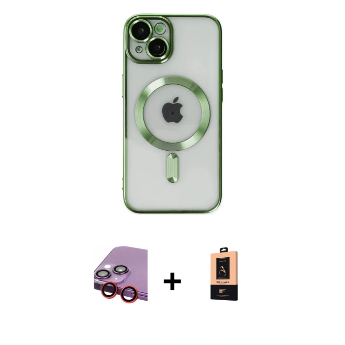 MARSİLYAN™- iPhone 14 Plus Kılıf Nova Işık Özel Seri - Şeffaf Maxco Cam Ekran Koruyucu + Raze Metal Kamera Lens - KI
