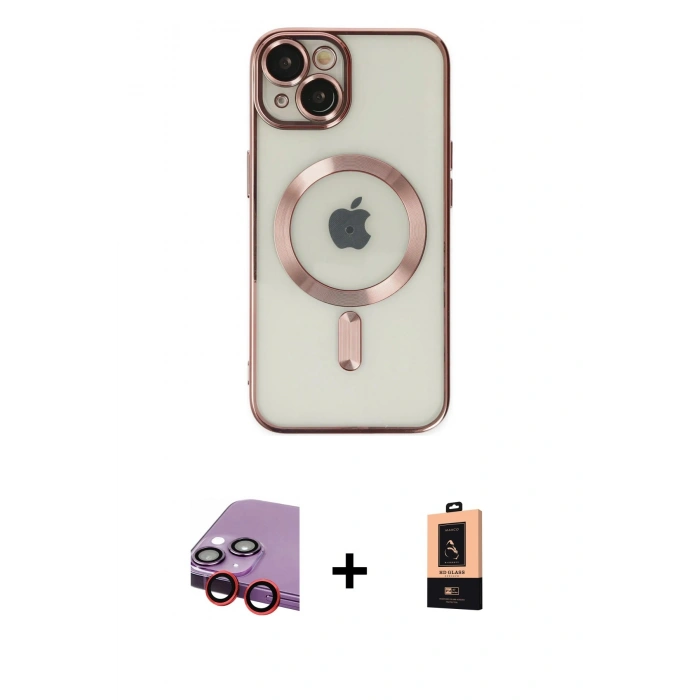 MARSİLYAN™- iPhone 14 Plus Kılıf Nova Işık Özel Seri - Şeffaf Maxco Cam Ekran Koruyucu + Raze Metal Kamera Lens - KI