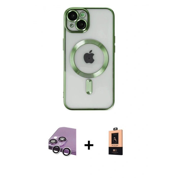 MARSİLYAN™- iPhone 14 Plus Kılıf Nova Işık Özel Seri - Şeffaf Maxco Cam Ekran Koruyucu + Raze Metal Kamera Lens - GS