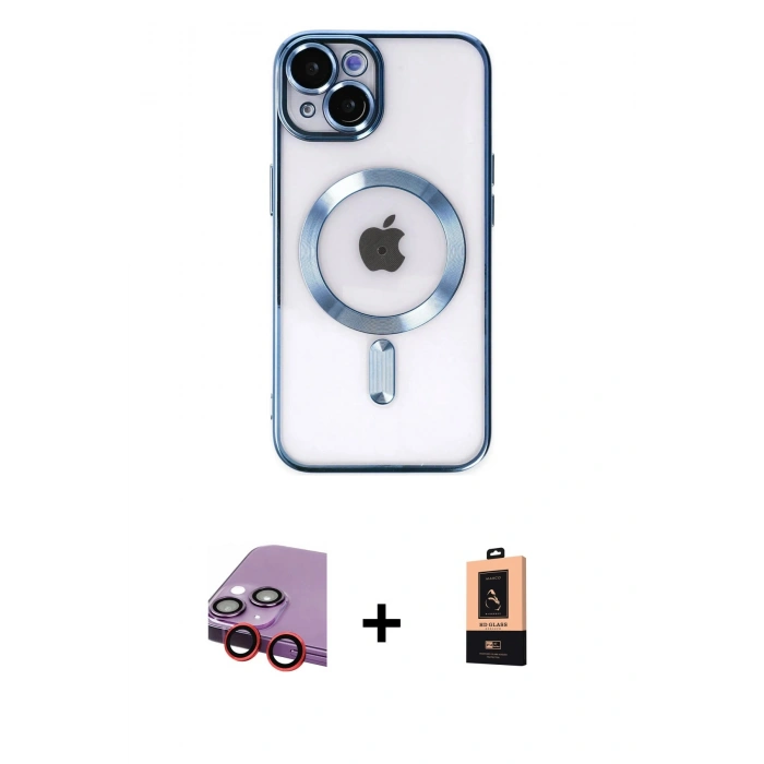 MARSİLYAN™- iPhone 14 Plus Kılıf Nova Işık Özel Seri - Şeffaf Maxco Cam Ekran Koruyucu + Raze Metal Kamera Lens - KI