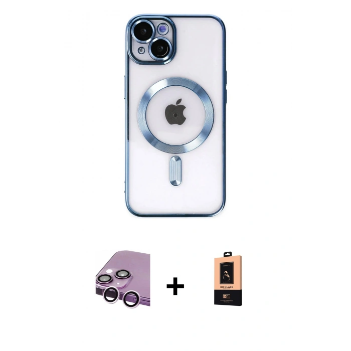MARSİLYAN™- iPhone 14 Plus Kılıf Nova Işık Özel Seri - Şeffaf Maxco Cam Ekran Koruyucu + Raze Metal Kamera Lens - MR