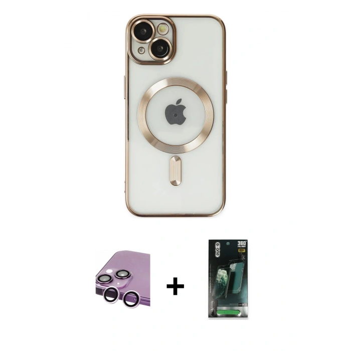 MARSİLYAN™- iPhone 14 Plus Kılıf Nova Işık Özel Seri - Siyah 360 Mat Full Body Arka Koruyucu + Raze Metal Kamera Lens - MR
