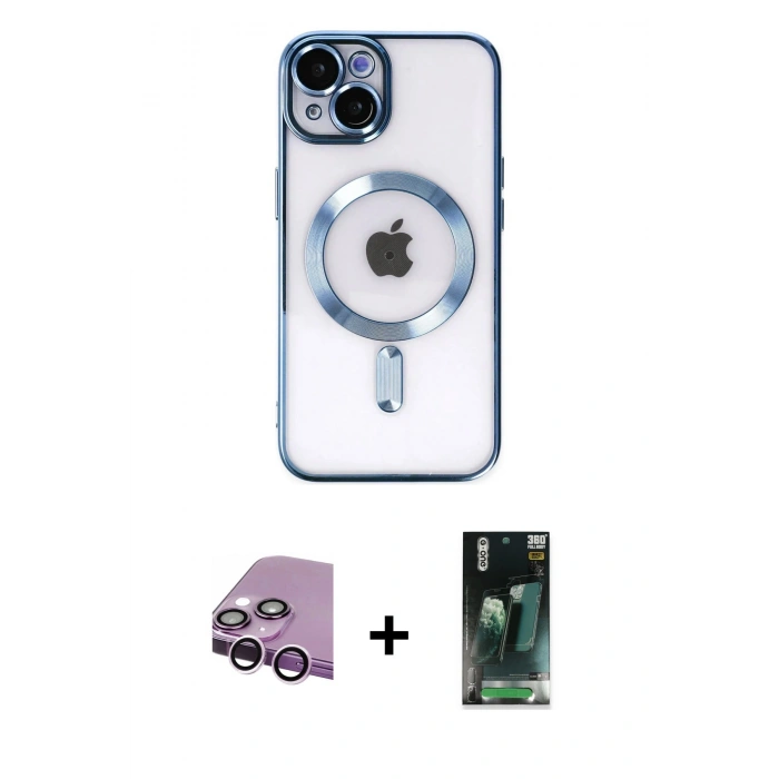 MARSİLYAN™- iPhone 14 Plus Kılıf Nova Işık Özel Seri - Siyah 360 Mat Full Body Arka Koruyucu + Raze Metal Kamera Lens - MR