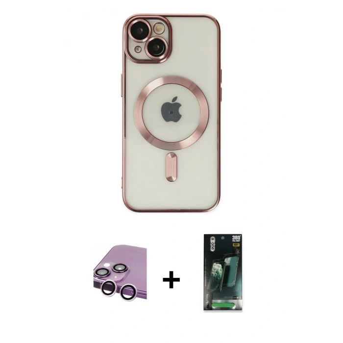 MARSİLYAN™- iPhone 14 Plus Kılıf Nova Işık Özel Seri - Siyah 360 Mat Full Body Arka Koruyucu + Raze Metal Kamera Lens - MR