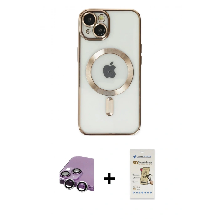 MARSİLYAN™- iPhone 14 Plus Kılıf Nova Işık Özel Seri - Siyah Mat Seramik Nano Ekran Koruyucu + Raze Metal Kamera Lens - GS