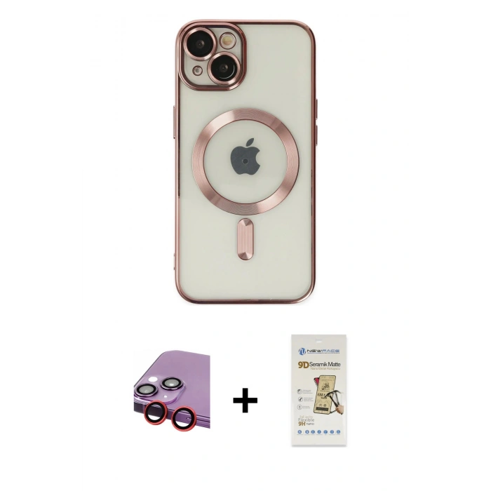 MARSİLYAN™- iPhone 14 Plus Kılıf Nova Işık Özel Seri - Siyah Mat Seramik Nano Ekran Koruyucu + Raze Metal Kamera Lens - KI