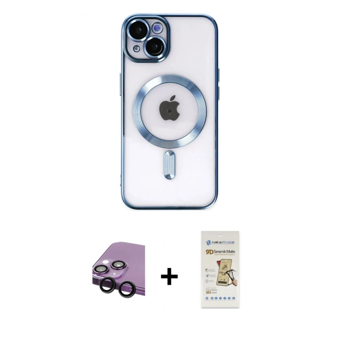 MARSİLYAN™- iPhone 14 Plus Kılıf Nova Işık Özel Seri - Siyah Mat Seramik Nano Ekran Koruyucu + Raze Metal Kamera Lens - SH