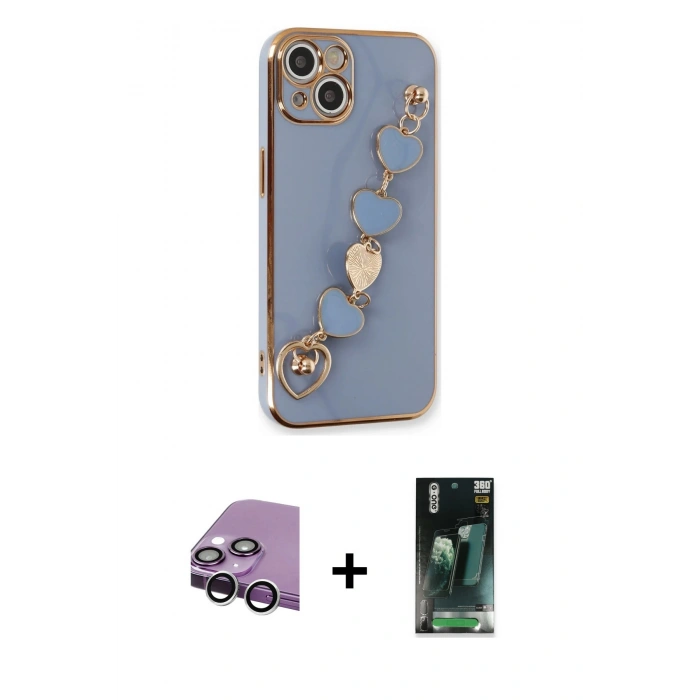 MARSİLYAN™- iPhone 14 Plus Kılıf Nova Işık Prime - Siyah 360 Mat Full Body Arka Koruyucu + Raze Metal Kamera Lens - GS