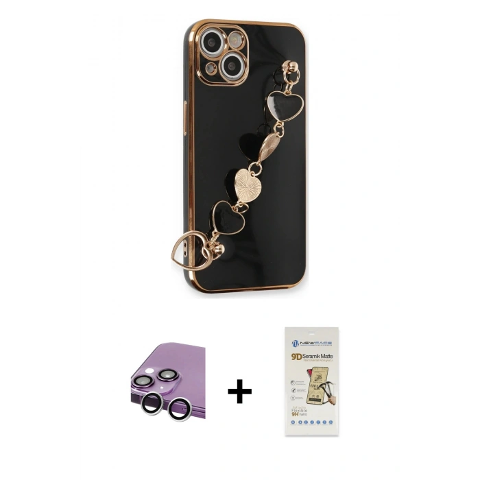 MARSİLYAN™- iPhone 14 Plus Kılıf Nova Işık Prime - Siyah Mat Seramik Nano Ekran Koruyucu + Raze Metal Kamera Lens - GS