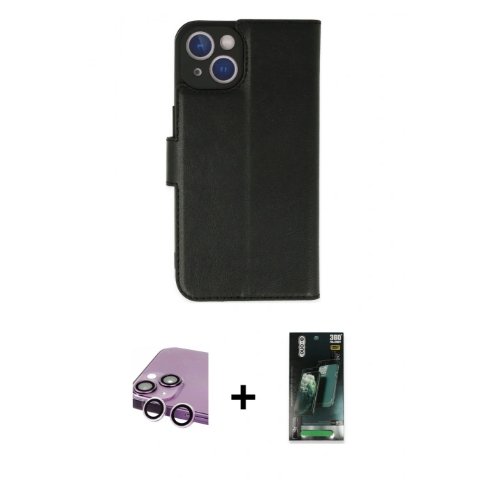 MARSİLYAN™- iPhone 14 Plus Kılıf Siluet Işık Serisi - Siyah 360 Mat Full Body Arka Koruyucu + Raze Metal Kamera Lens - MR