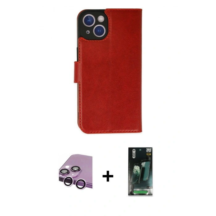MARSİLYAN™- iPhone 14 Plus Kılıf Siluet Işık Serisi - Siyah 360 Mat Full Body Arka Koruyucu + Raze Metal Kamera Lens - MR