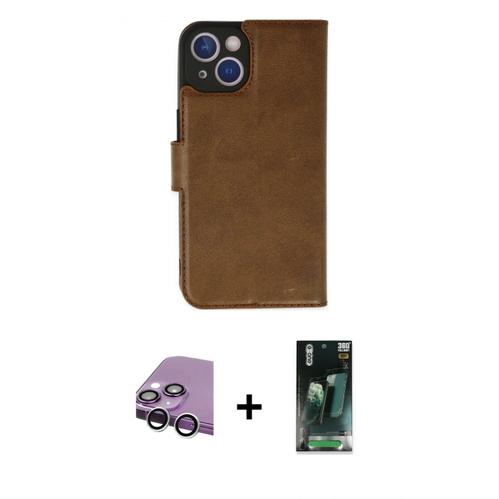 MARSİLYAN™- iPhone 14 Plus Kılıf Siluet Işık Serisi - Siyah 360 Mat Full Body Arka Koruyucu + Raze Metal Kamera Lens - GS
