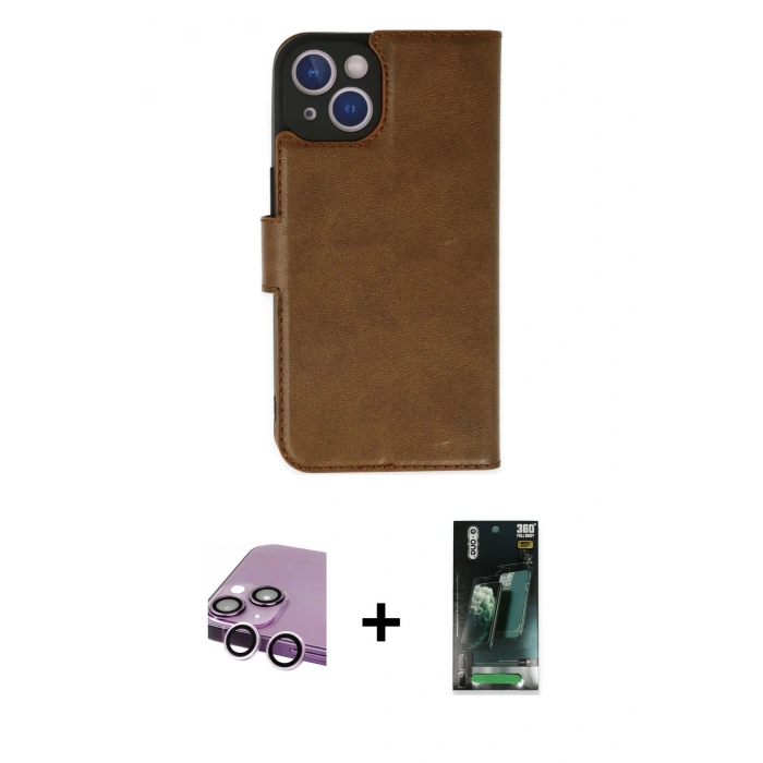 MARSİLYAN™- iPhone 14 Plus Kılıf Siluet Işık Serisi - Siyah 360 Mat Full Body Arka Koruyucu + Raze Metal Kamera Lens - MR