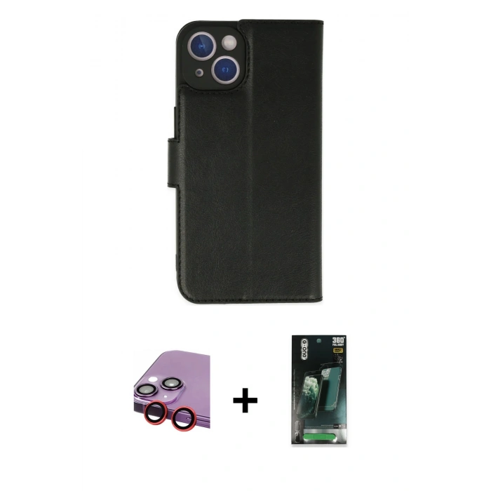 MARSİLYAN™- iPhone 14 Plus Kılıf Siluet Işık Serisi - Siyah 360 Mat Full Body Arka Koruyucu + Raze Metal Kamera Lens - KI