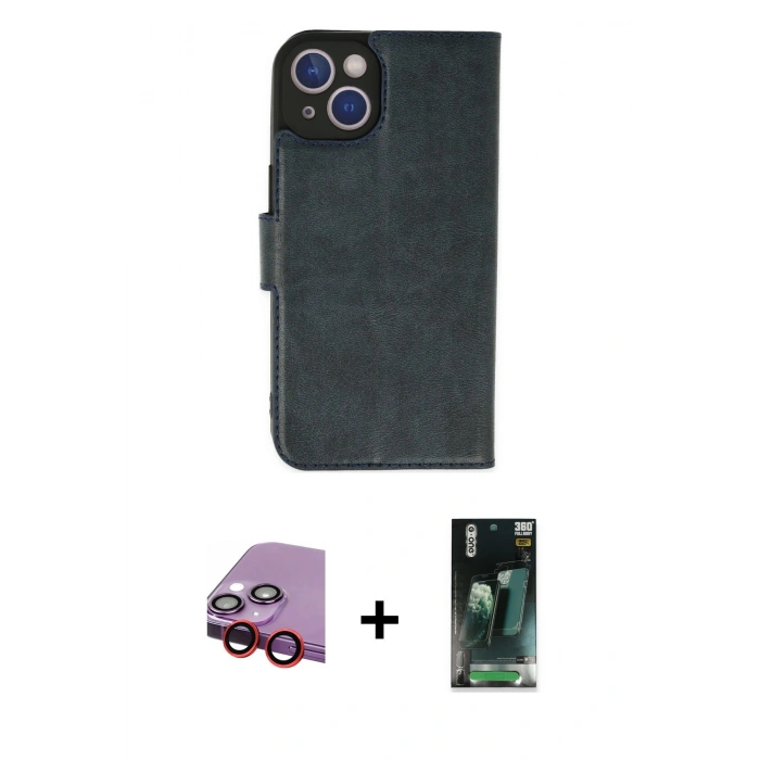 MARSİLYAN™- iPhone 14 Plus Kılıf Siluet Işık Serisi - Siyah 360 Mat Full Body Arka Koruyucu + Raze Metal Kamera Lens - KI