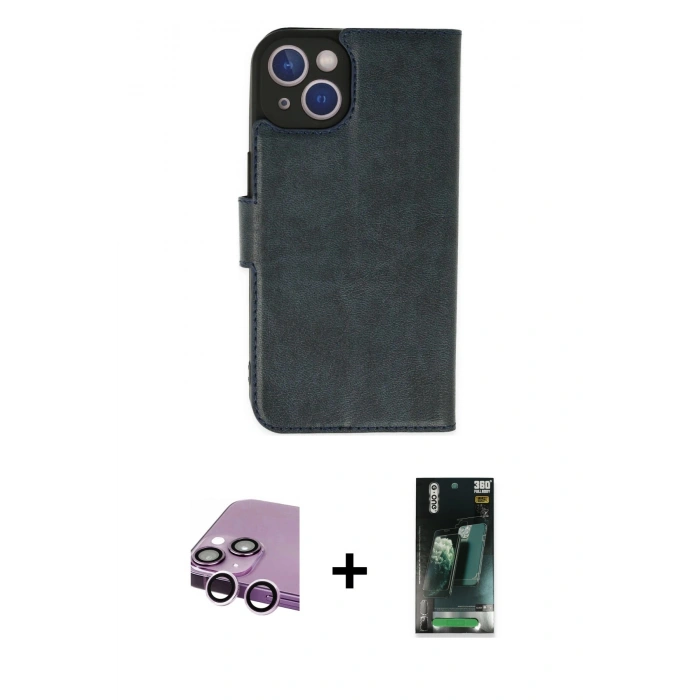 MARSİLYAN™- iPhone 14 Plus Kılıf Siluet Işık Serisi - Siyah 360 Mat Full Body Arka Koruyucu + Raze Metal Kamera Lens - MR