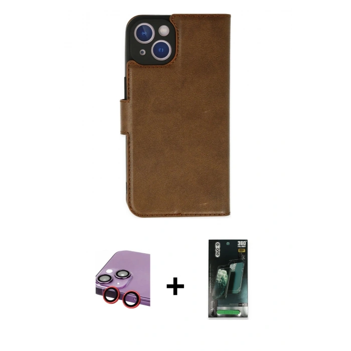 MARSİLYAN™- iPhone 14 Plus Kılıf Siluet Işık Serisi - Siyah 360 Mat Full Body Arka Koruyucu + Raze Metal Kamera Lens - KI