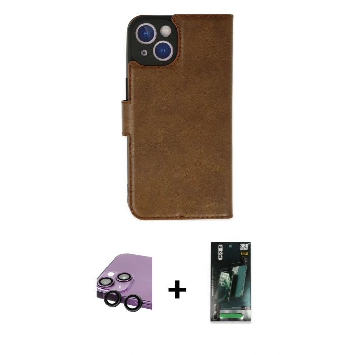 MARSİLYAN™- iPhone 14 Plus Kılıf Siluet Işık Serisi - Siyah 360 Mat Full Body Arka Koruyucu + Raze Metal Kamera Lens - SH