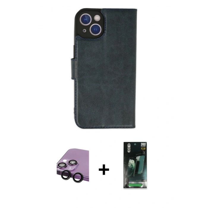 MARSİLYAN™- iPhone 14 Plus Kılıf Siluet Işık Serisi - Siyah 360 Mat Full Body Arka Koruyucu + Raze Metal Kamera Lens - SH