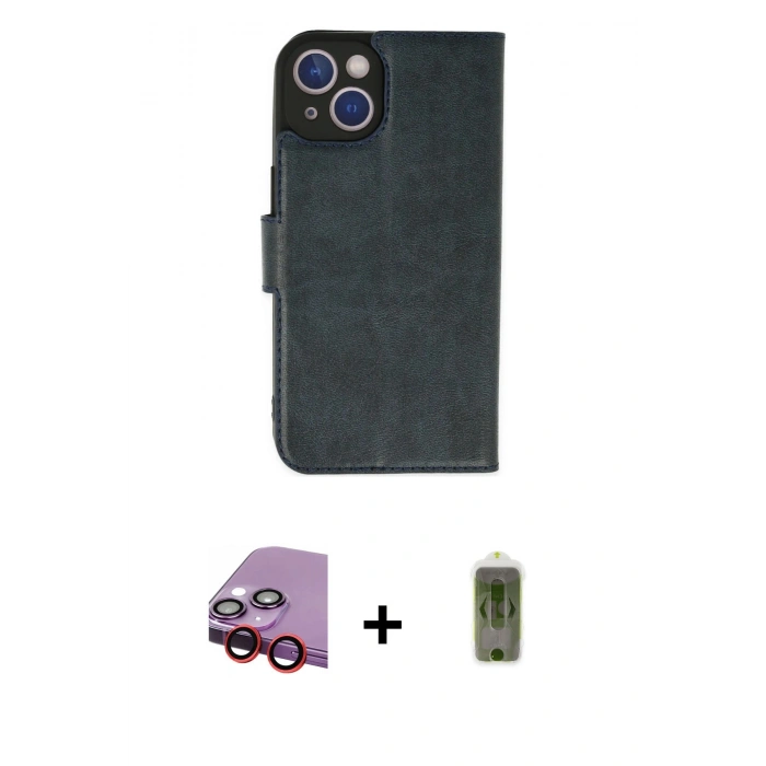 MARSİLYAN™- iPhone 14 Plus Kılıf Siluet Işık Serisi - Siyah Joko Magic 5D Hayalet Cam + Kırmızı Raze Metal Kamera Lens