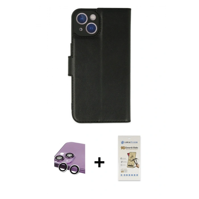 MARSİLYAN™- iPhone 14 Plus Kılıf Siluet Işık Serisi - Siyah Mat Seramik Nano Ekran Koruyucu + Raze Metal Kamera Lens - GS
