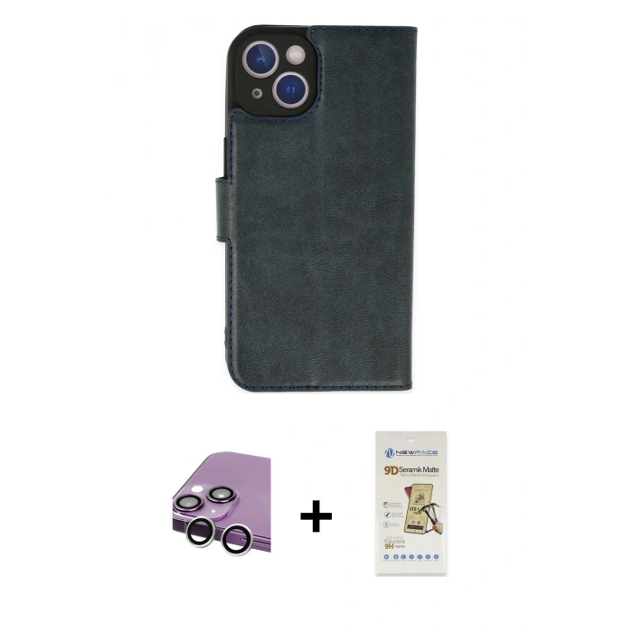 MARSİLYAN™- iPhone 14 Plus Kılıf Siluet Işık Serisi - Siyah Mat Seramik Nano Ekran Koruyucu + Raze Metal Kamera Lens - GS