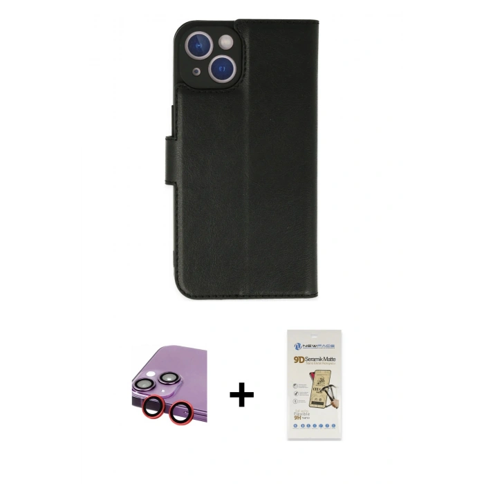MARSİLYAN™- iPhone 14 Plus Kılıf Siluet Işık Serisi - Siyah Mat Seramik Nano Ekran Koruyucu + Raze Metal Kamera Lens - KI