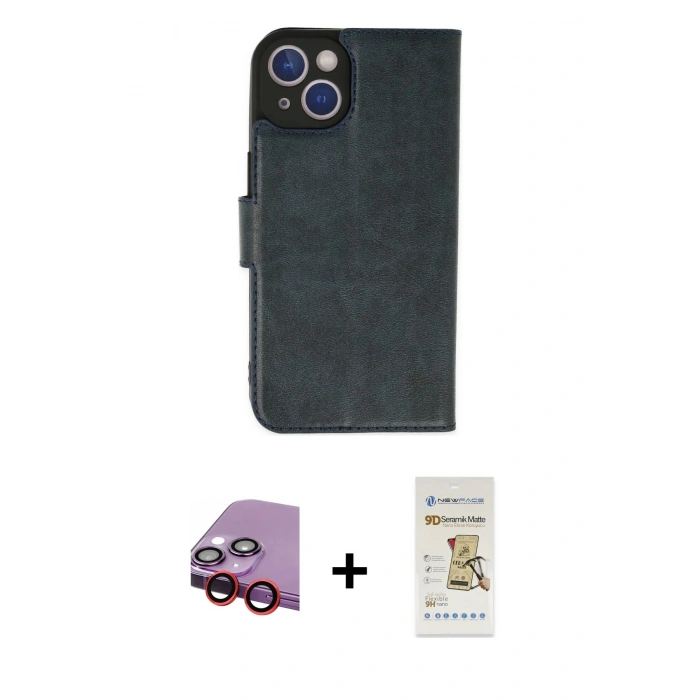 MARSİLYAN™- iPhone 14 Plus Kılıf Siluet Işık Serisi - Siyah Mat Seramik Nano Ekran Koruyucu + Raze Metal Kamera Lens - KI