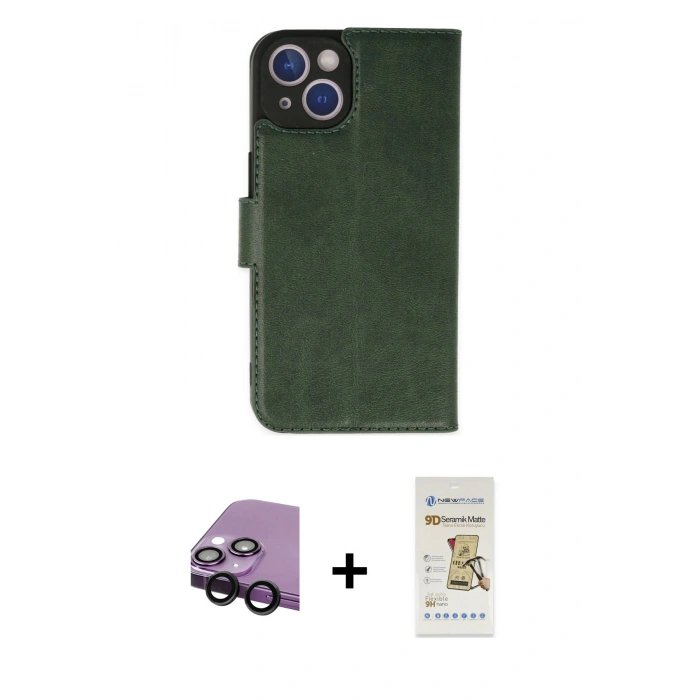 MARSİLYAN™- iPhone 14 Plus Kılıf Siluet Işık Serisi - Siyah Mat Seramik Nano Ekran Koruyucu + Raze Metal Kamera Lens - SH