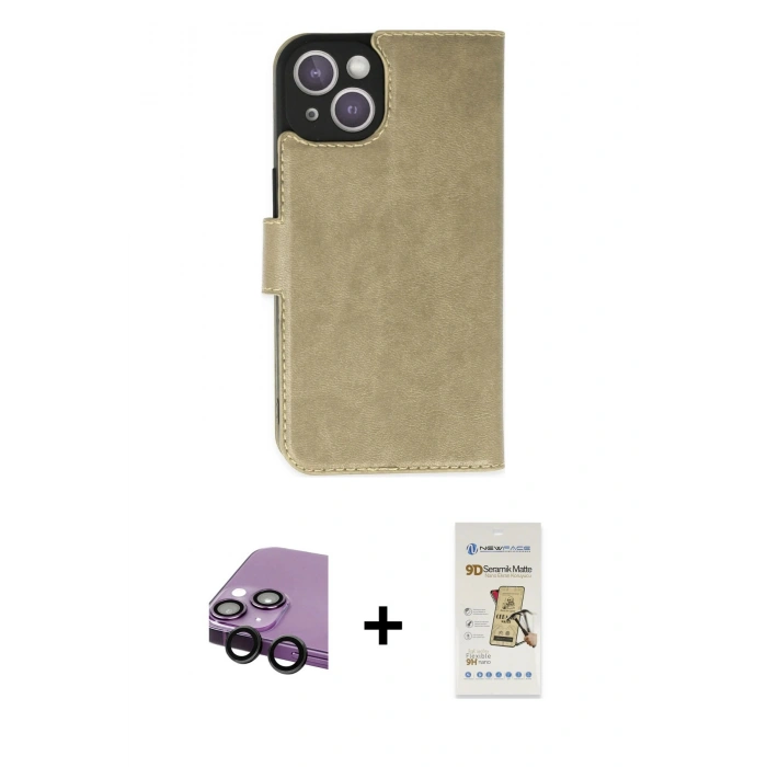 MARSİLYAN™- iPhone 14 Plus Kılıf Siluet Işık Serisi - Siyah Mat Seramik Nano Ekran Koruyucu + Raze Metal Kamera Lens - SH