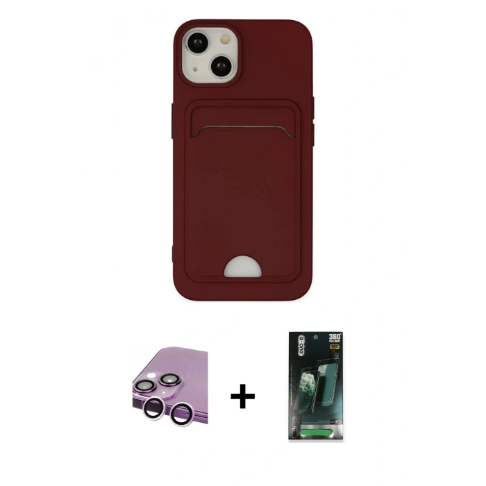MARSİLYAN™- iPhone 14 Plus Kılıf Vadi Çizgi Prime - Siyah 360 Mat Full Body Arka Koruyucu + Raze Metal Kamera Lens - MR