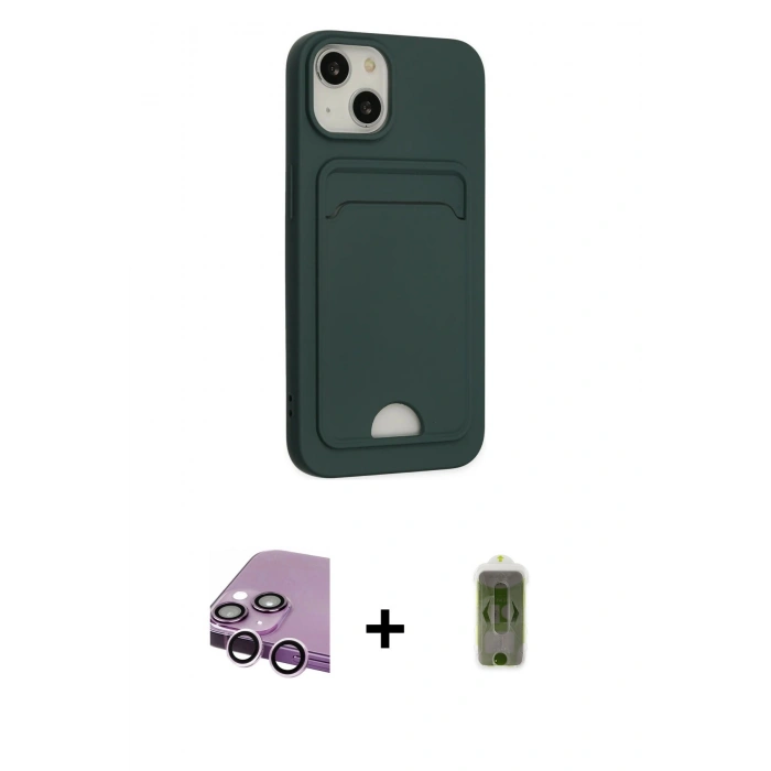 MARSİLYAN™- iPhone 14 Plus Kılıf Vadi Çizgi Prime - Siyah Joko Magic 5D Hayalet Cam + Mor Raze Metal Kamera Lens