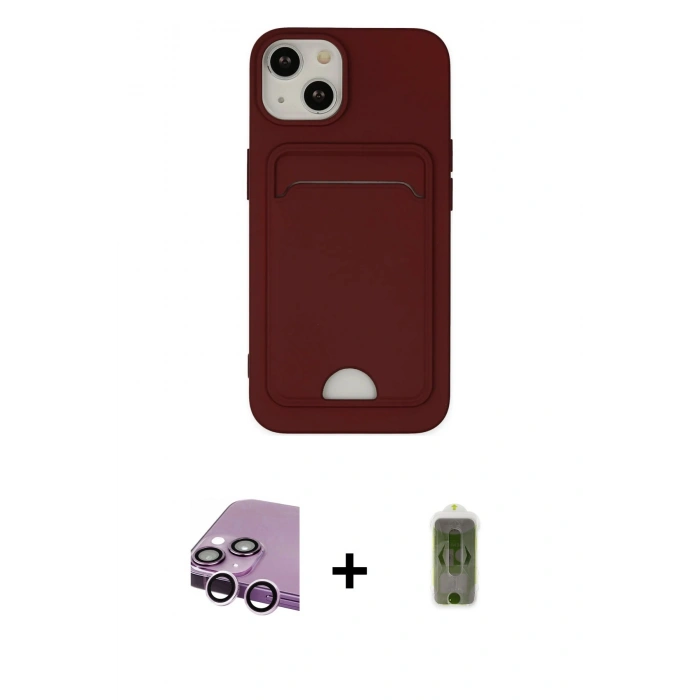 MARSİLYAN™- iPhone 14 Plus Kılıf Vadi Çizgi Prime - Siyah Joko Magic 5D Hayalet Cam + Mor Raze Metal Kamera Lens