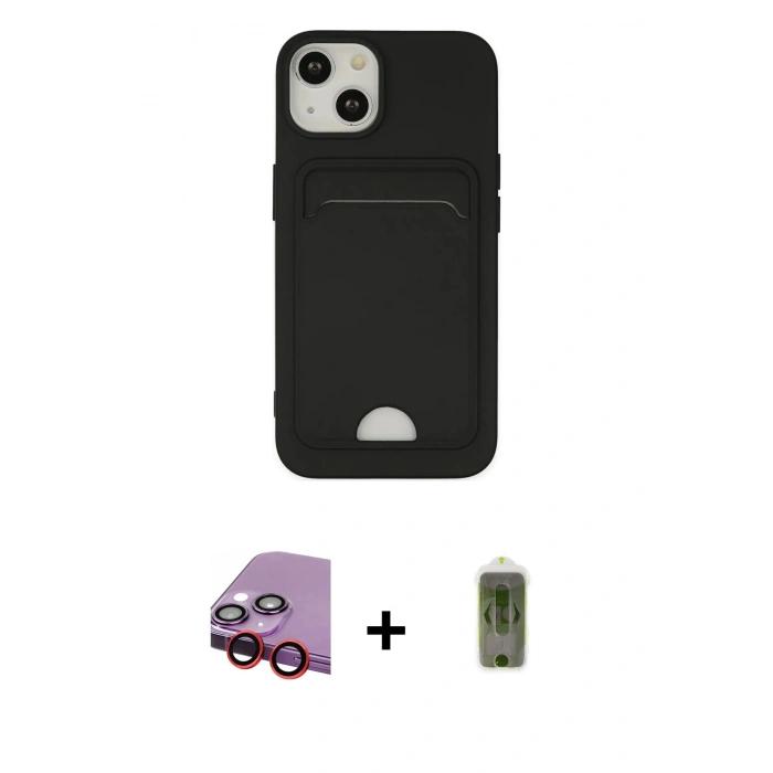 MARSİLYAN™- iPhone 14 Plus Kılıf Vadi Çizgi Prime - Siyah Joko Magic 5D Hayalet Cam + Raze Metal Kamera Lens - KI